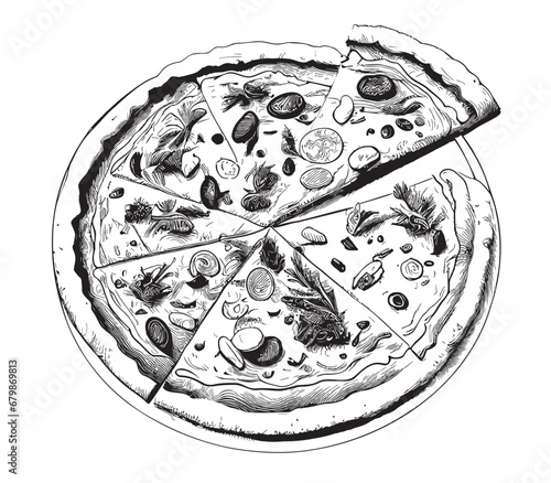 Pizza sketch hand drawn in doodle style illustration