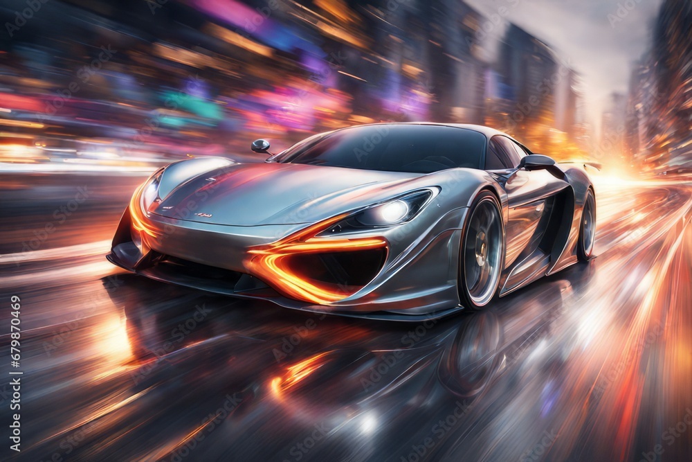 3d rendering of a sports car in motion with a lot of fast speed 3d rendering of a sports car in