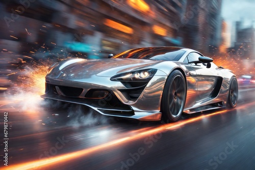 car on road in night car on road in night 3d cg rendering of a sports car © Shubham