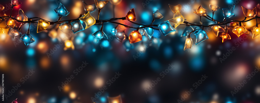 background with chain of lights and bokeh for party invitation 