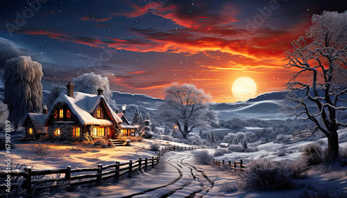 Wonderful Christmas card: traditional, magical, cozy home