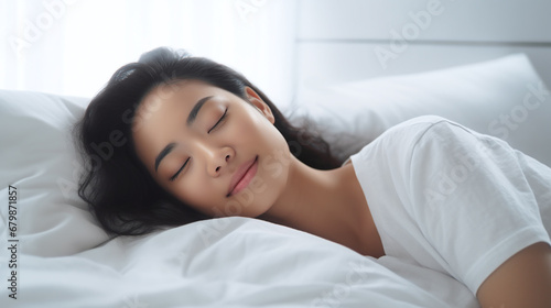 portrait of a woman sleeping in bed photo