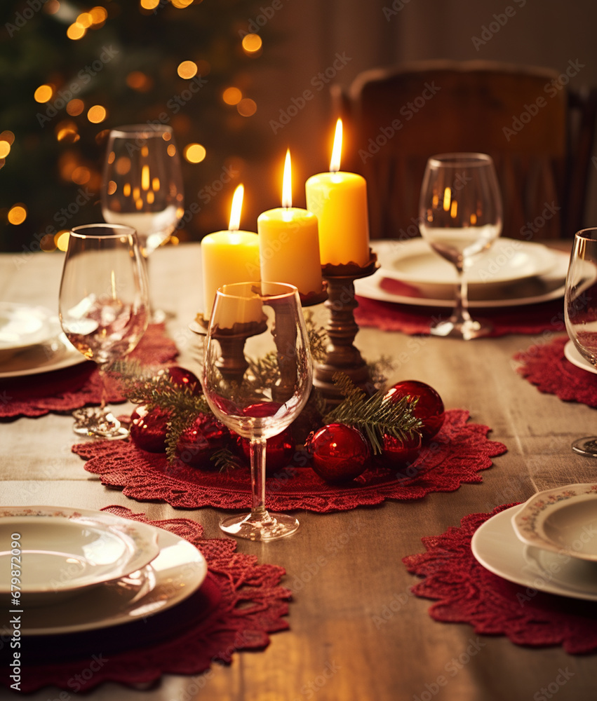 Christmas table setting with candles