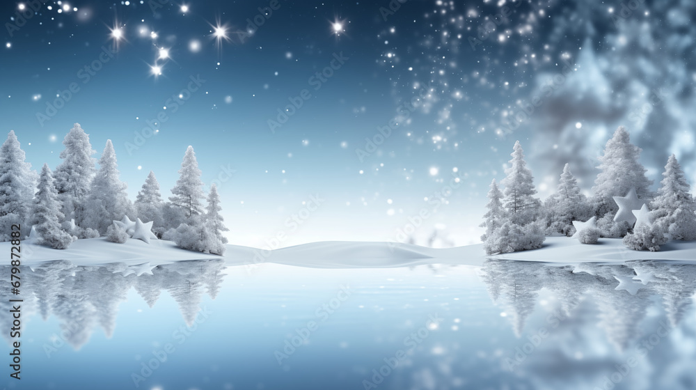 Winter background with blue arch and snowflakes. 3d rendering