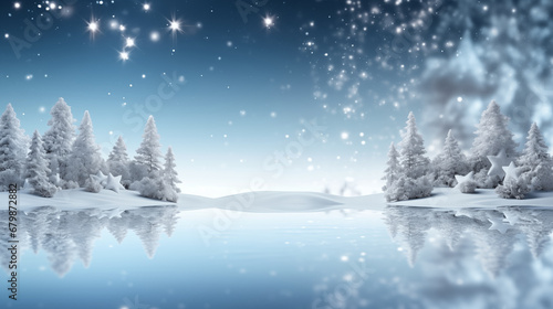 Winter background with blue arch and snowflakes. 3d rendering © SixthSense