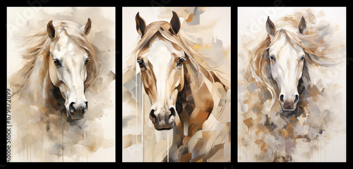 Set of horse art posters, abstract modern concept art 