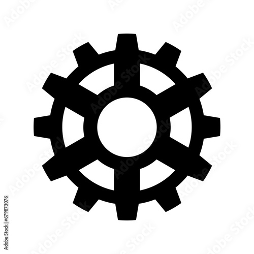 A black gear or cog wheel isolated on transparent background. Black silhouette of a sprocket