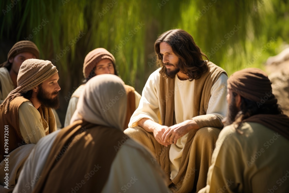 Jesus talking to his disciples  - obrazy, fototapety, plakaty 