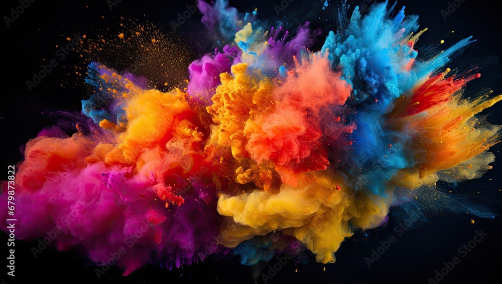 colorful powder spray in the air against black background Generative AI colorful powder spray in the air against black background Generative AI