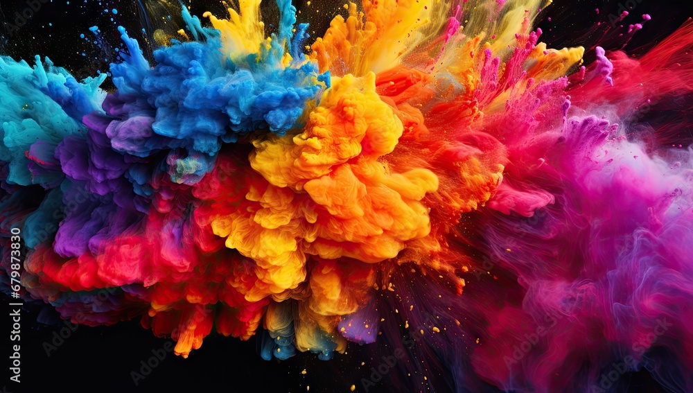colorful powder explosion on black background Generative AI
