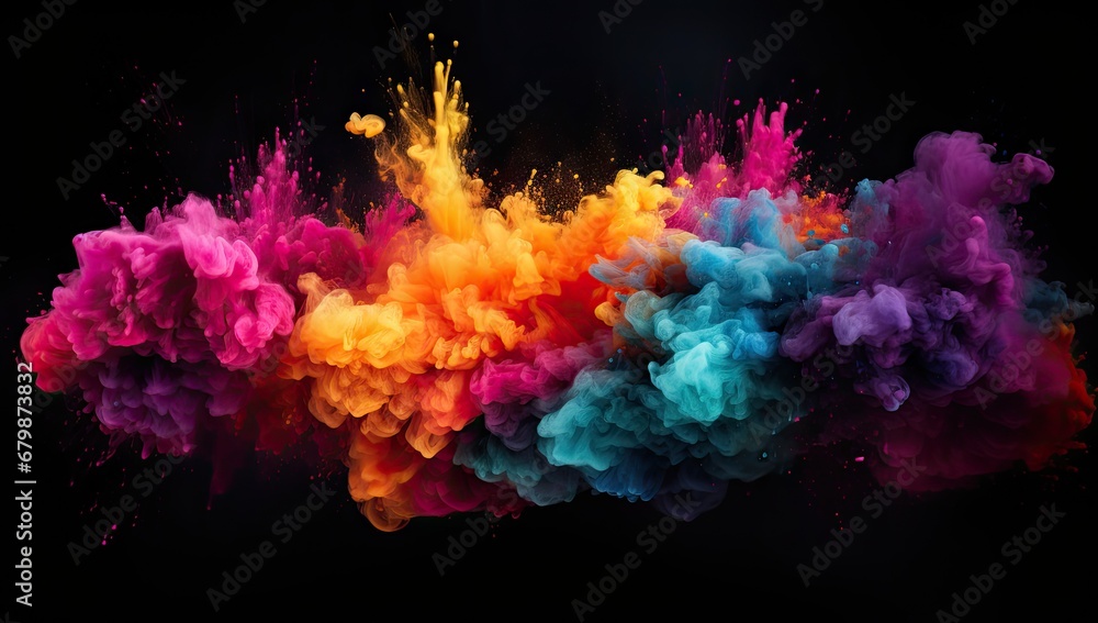 colorful powder cloud on black background Generative AI