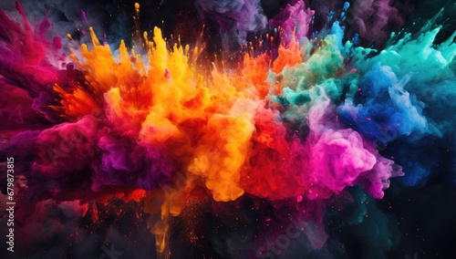 colorful colored powder exploding in the air above black background Generative AI