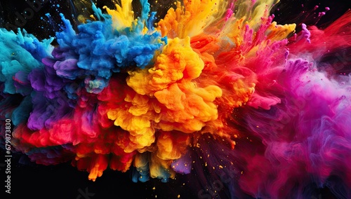 colorful powder explosion on black background Generative AI © SKIMP Art