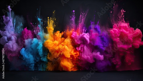 abstract colorful powders flowing on black background Generative AI