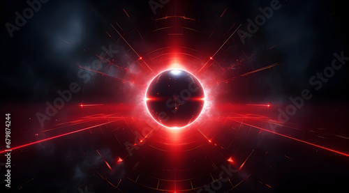 A vibrant sphere formed by abstract laser lights on a dark background.