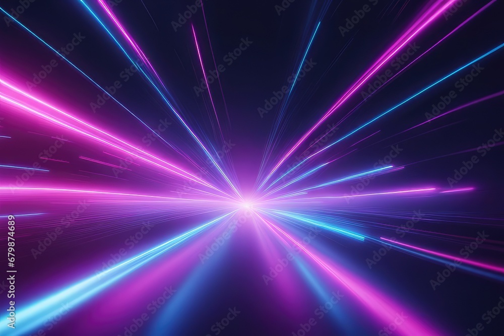 Fototapeta premium 3d render technology abstract colorful high-speed light trails background, motion effect, neon fastest glowing light, empty space scene, spotlight, cyber futuristic sci-fi background