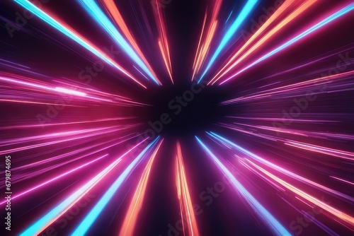 3d render technology abstract colorful high-speed light trails background, motion effect, neon fastest glowing light, empty space scene, spotlight, cyber futuristic sci-fi background