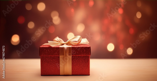 Wallpaper Mural Christmas gift in the evening at home. Created with Generative AI Torontodigital.ca