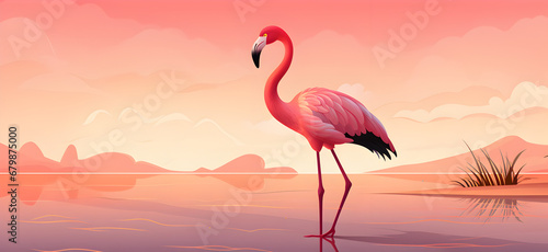flamingos facing each other  heart shaped background. Valentine Day