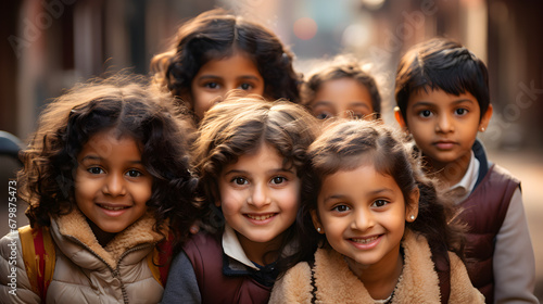 school children Smiling child looking at camera with friends, India children © kitti