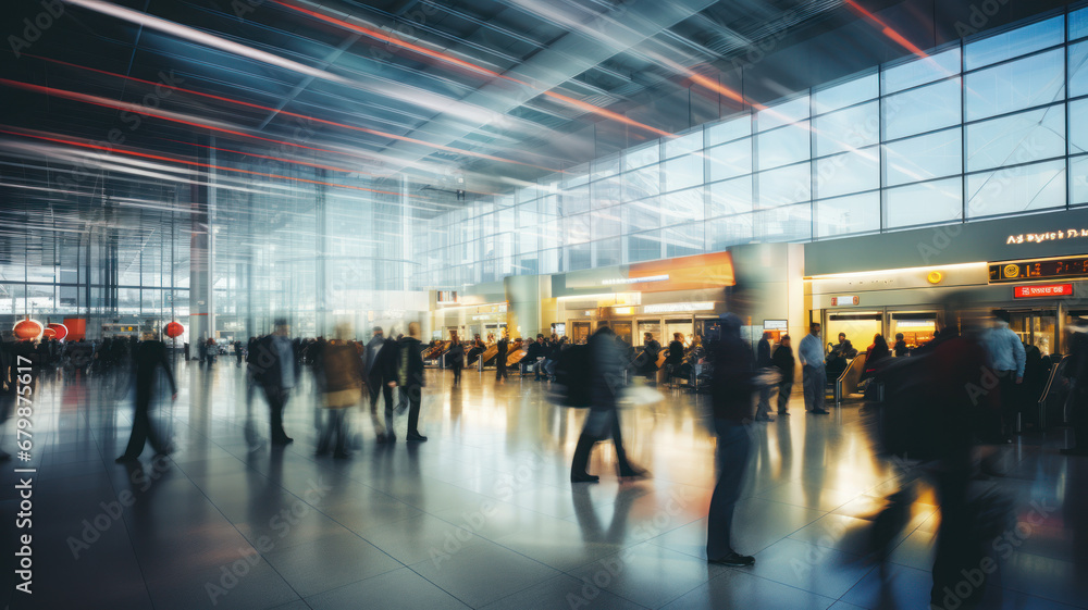 Busy Airport Terminal Long Exposure