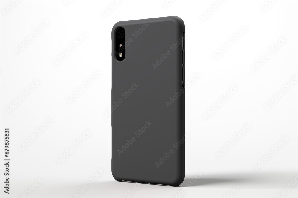 charcoal grey silicone phone case on a smartphone, presented against a soft white background, highlighting the case's snug fit and precision cutouts