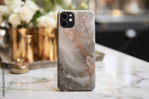 Wallpaper Mural elegant smartphone with a marble case against a luxurious background with flowers and gold accents Torontodigital.ca