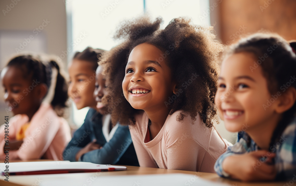 A group of multinational children are being at school lesson A group of multinational children are being at school lesson