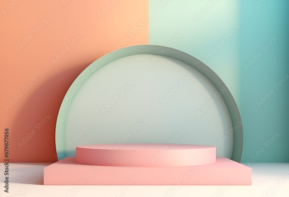 Stand podium wall scene pastel color background, geometric shape for product display presentation. Minimal scene for mockup products, stage showcase, promotion display. Stand podium wall scene pastel color background, geometric shape for product display presentation. Minimal scene for mockup products, stage showcase, promotion display.