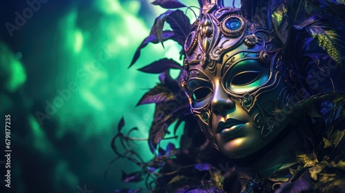 Canvastavla Mardi Gras Venetian masks in golden purple green colors background
