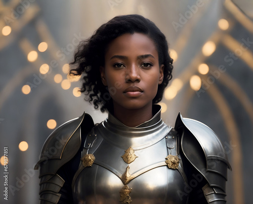 Beautiful black lady in medieval armor