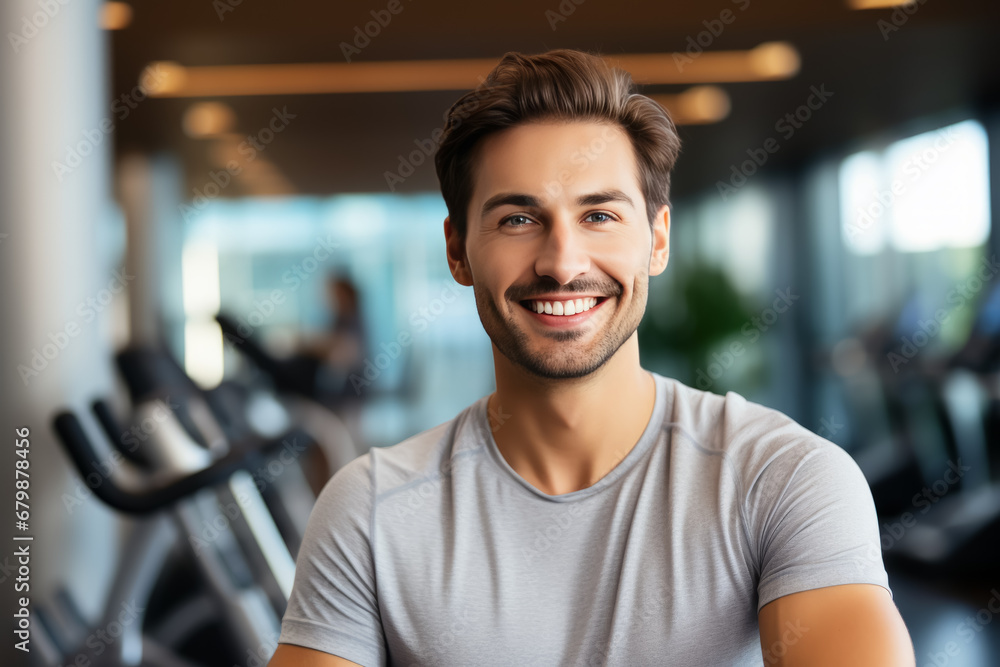 Portrait of young smiling muscular man in gym. Healthy lifestyle. sport concept Portrait of young smiling muscular man in gym. Healthy lifestyle. sport concept