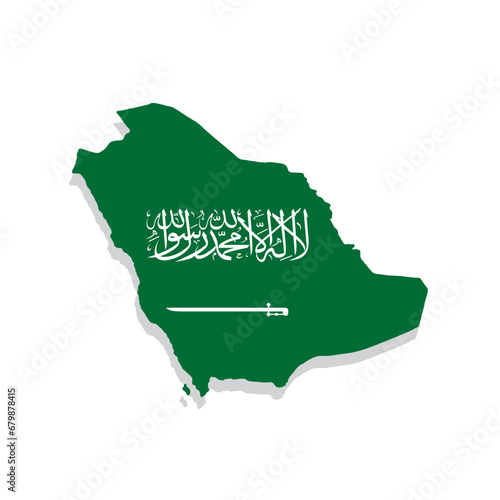 Saudi arabia map with flag color vector. Simple map of Saudi arabia. photo