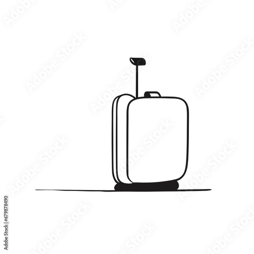 Travel suitcase in continuous line drawing style. Luggage valise with wheels and retractable handle black line sketch on white background. Vector illustration.