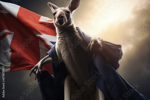 Happy Selebrating the spirit of Australia: a joyful Australia day with flags, kangaroos, and national pride in a festive and patriotic atmosphere. pride, joy, and a sense of unity. photo