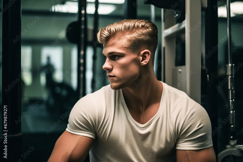 Portrait of young muscular man in gym. Healthy lifestyle. sport concept Portrait of young muscular man in gym. Healthy lifestyle. sport concept