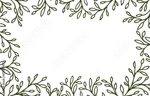 Floral simple leaves wreath banner.Hand drawn line wedding herb frame with leaves for invitation save the date card. Botanical rustic vector illustration, trendy greenery