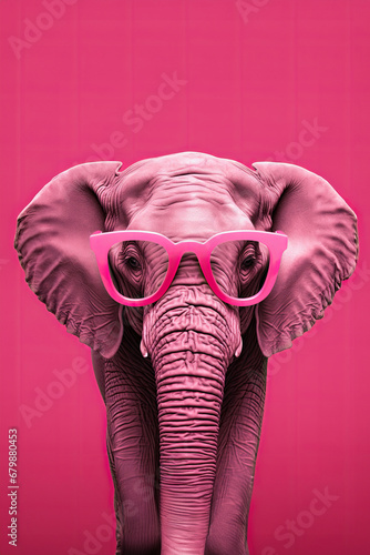 Vibrant pink elephant against a pink background