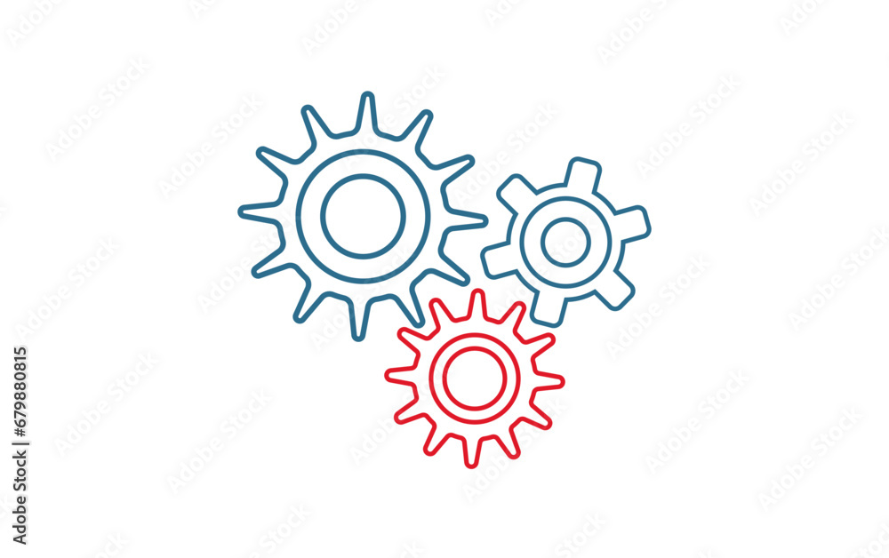 Blue red color gears vector set on white background. Cogwheels collection, technology concept illustration to use in business, industrial machinery, strategy concept projects.
