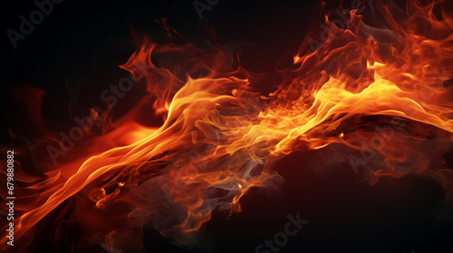 Des flammes et du feu sur un fond noir. Arrière-plan pour conception et création graphique. photo