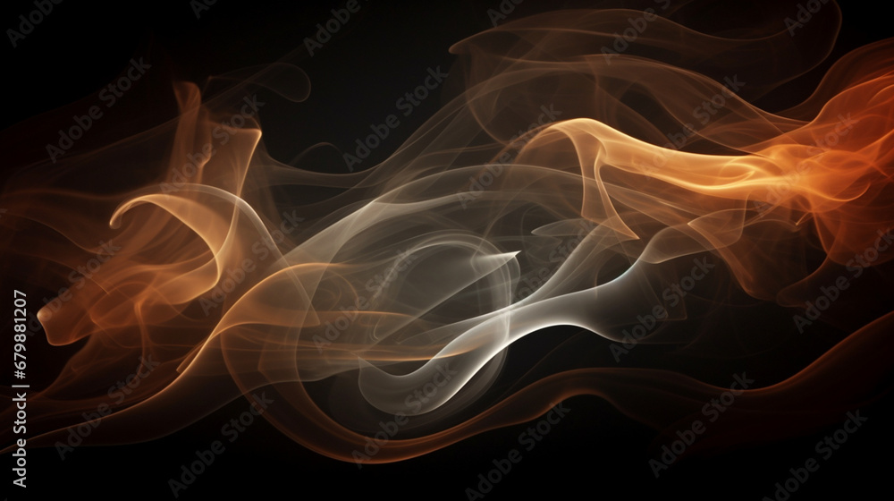 Vague de fumée orange sur fond noir. Effet flou, vague en mouvement. Arrière-plan pour conception et création graphique, bannière.