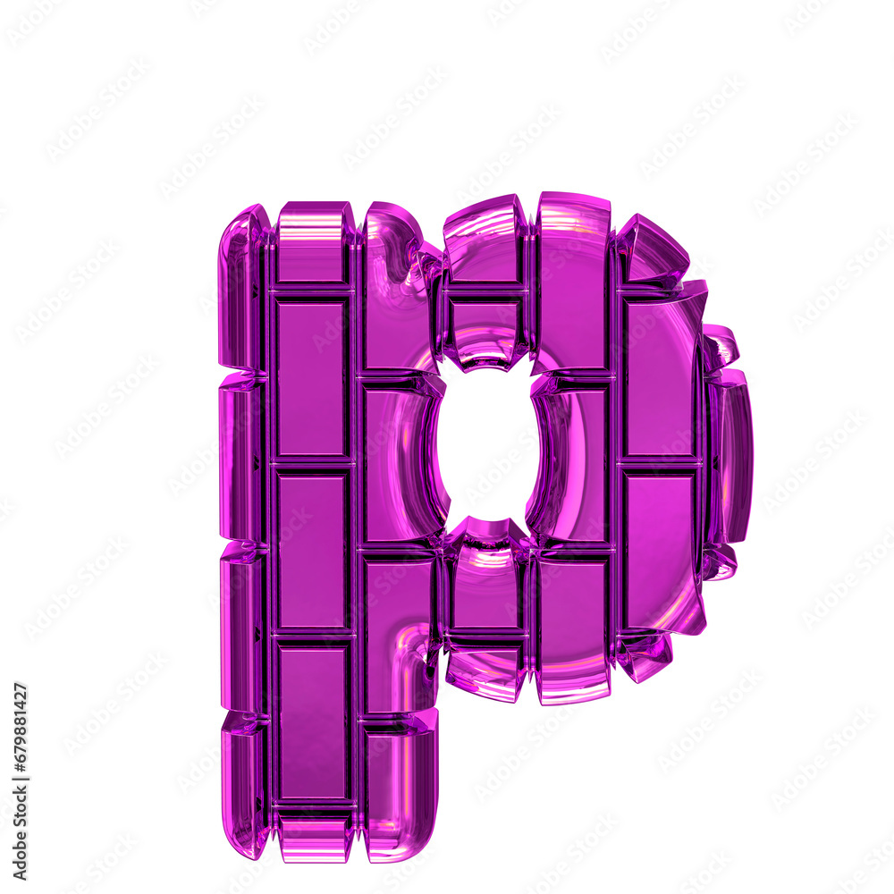 Symbol made of purple vertical bricks. letter p - obrazy, fototapety, plakaty 