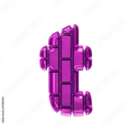Symbol made of purple vertical bricks. letter t