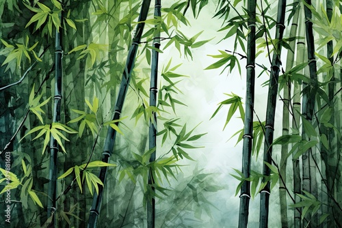 watercolor bamboo painting bamboo Background Bamboo watercolor stems and leaves © PinkiePie