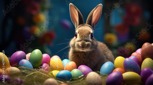 cute easter bunny with easter eggs © s06-AI