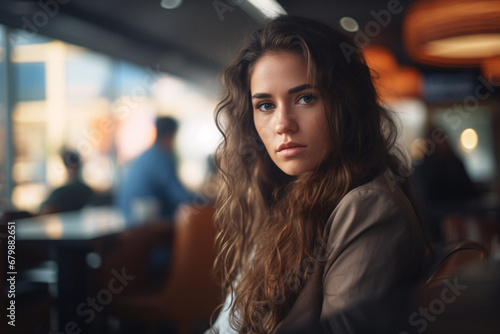 Wallpaper Mural Portrait of a woman sitting in a cafe Torontodigital.ca