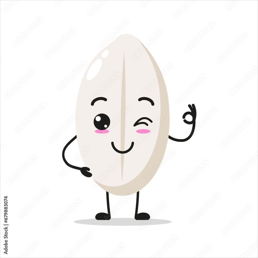 Cute happy rice character. Funny smiling and wink food cartoon emoticon in flat style. closet vector illustration Cute happy rice character. Funny smiling and wink food cartoon emoticon in flat style. closet vector illustration