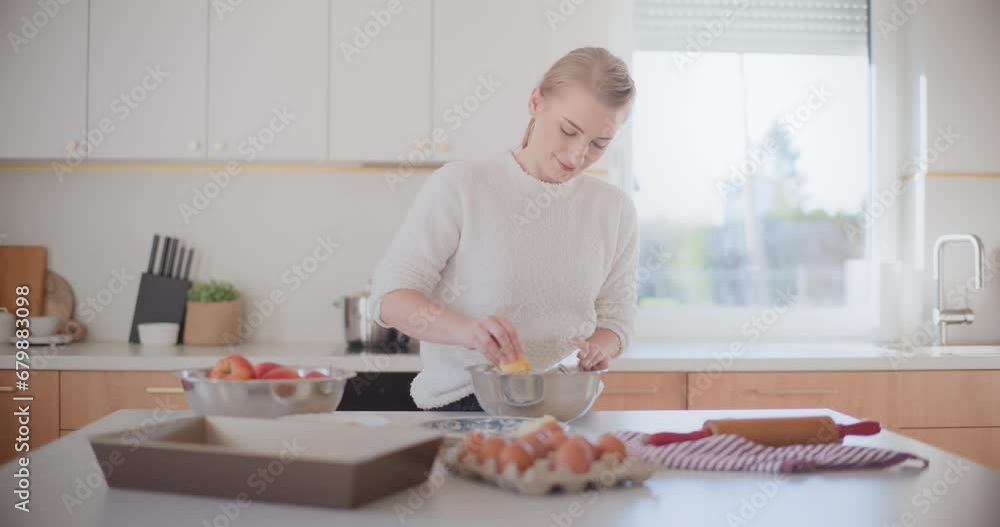 Woman Working In Kitchen Preparing Pastries Woman Working In Kitchen Preparing Pastries