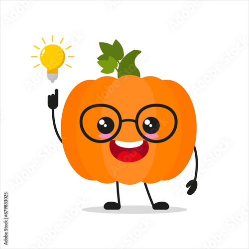 Cute smart pumpkin character. Funny vegetable got inspiration idea cartoon emoticon in flat style. closet vector illustration