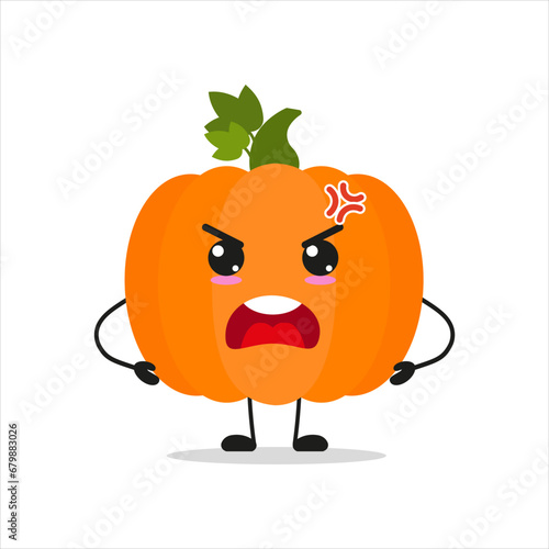Cute angry pumpkin character. Funny mad vegetable cartoon emoticon in flat style. closet vector illustration